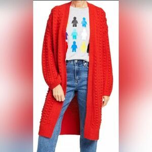 Red LEGO x Target Collection Chunky Knit Textured Open Front Long Cardigan M
